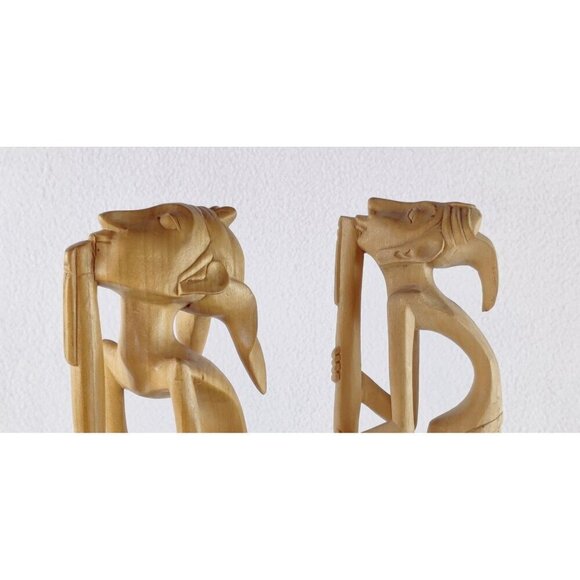 MCM Indonesian Carved Pair 14" Wooden Sculptures Musicians Windpipes 50s-60s - Picture 5 of 13